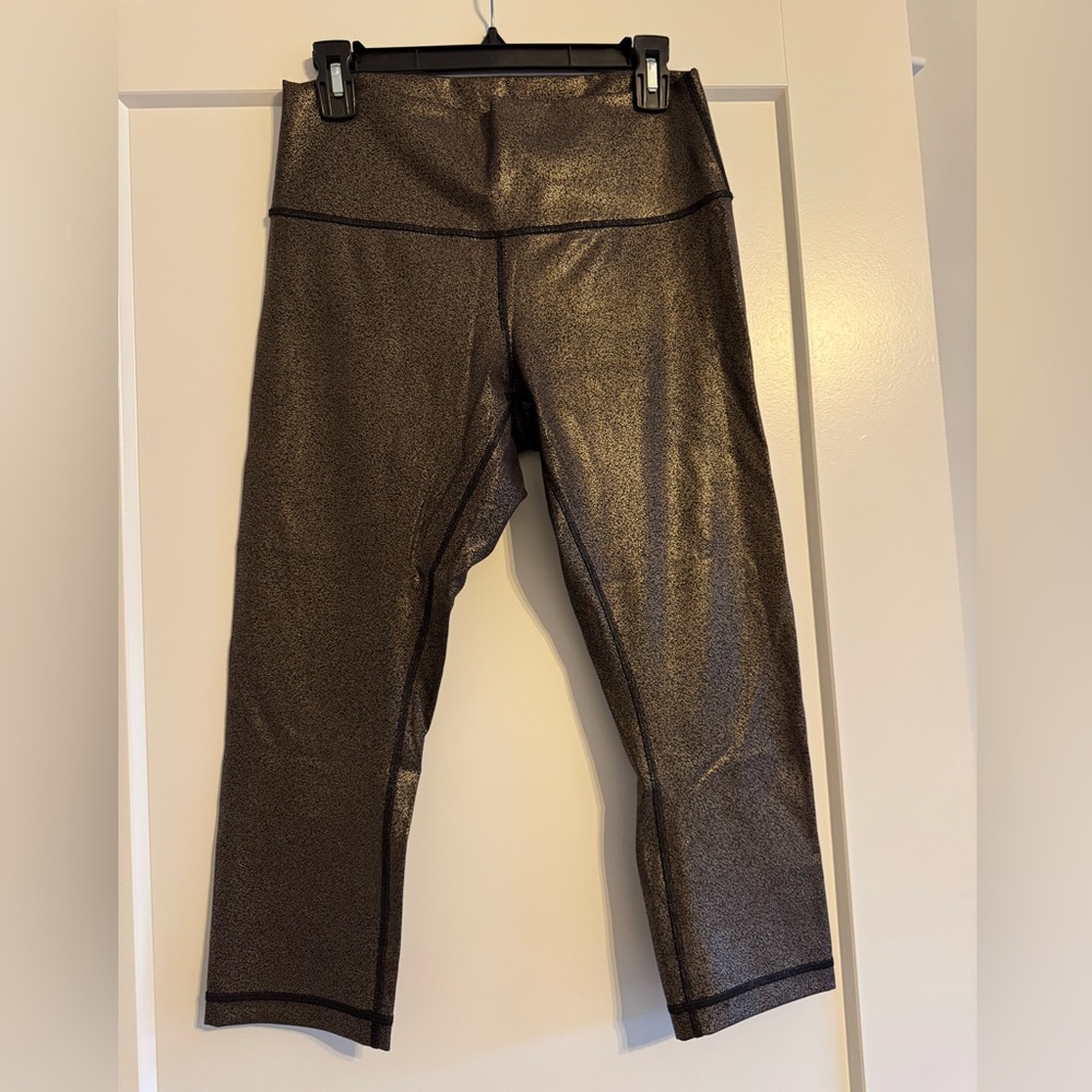 Lululemon Athletica Black/Bronze/Gold Shimmer Leggings, Size 10